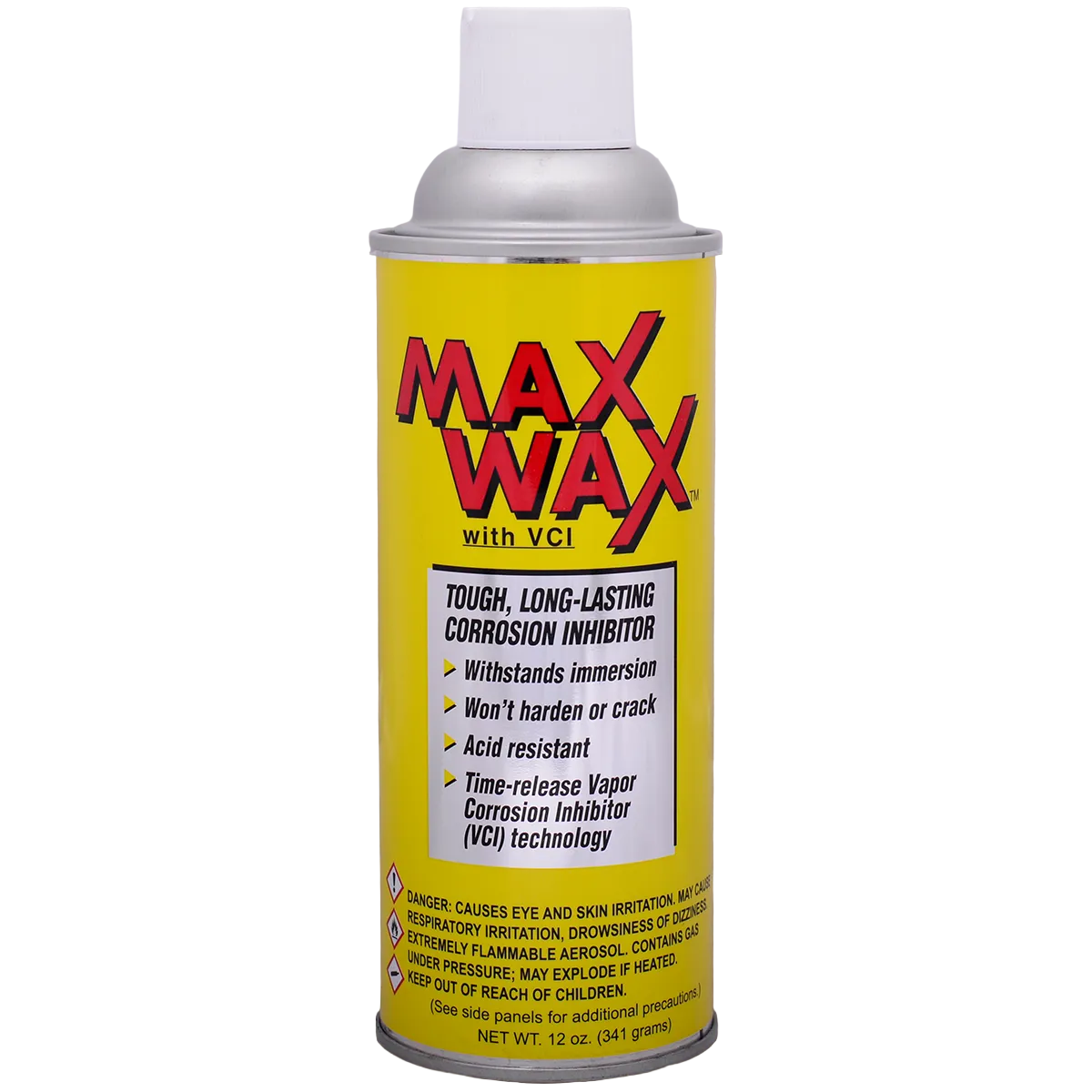 Max Wax spray can with yellow label on a white background