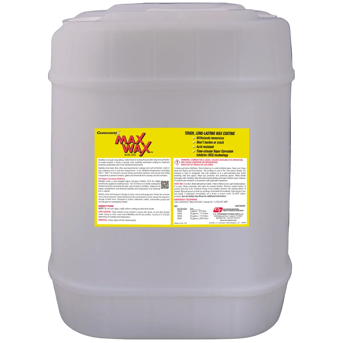 Large container of Max Wax with a yellow label on a white background