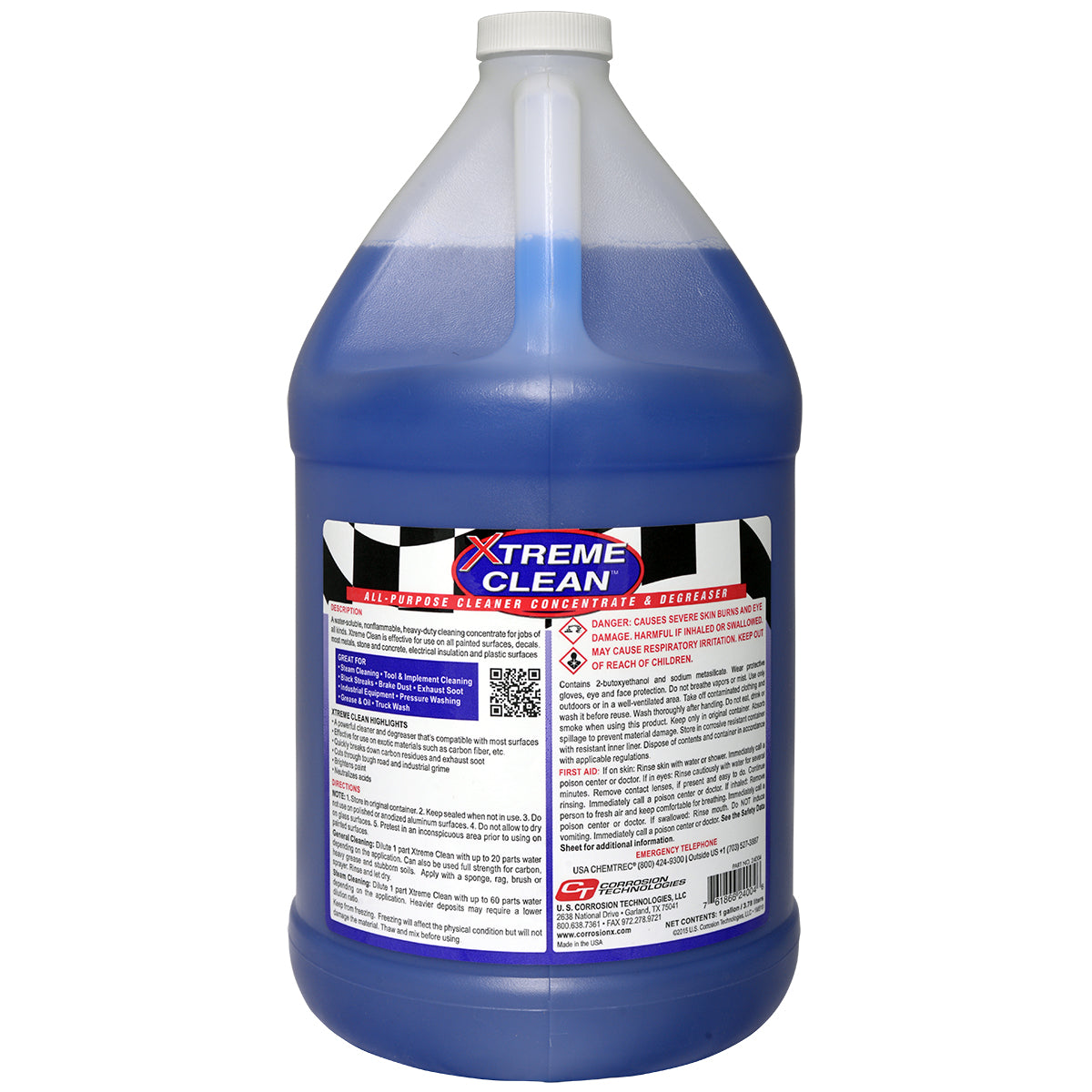 Blue bottle of Xtreme Clean on a white background