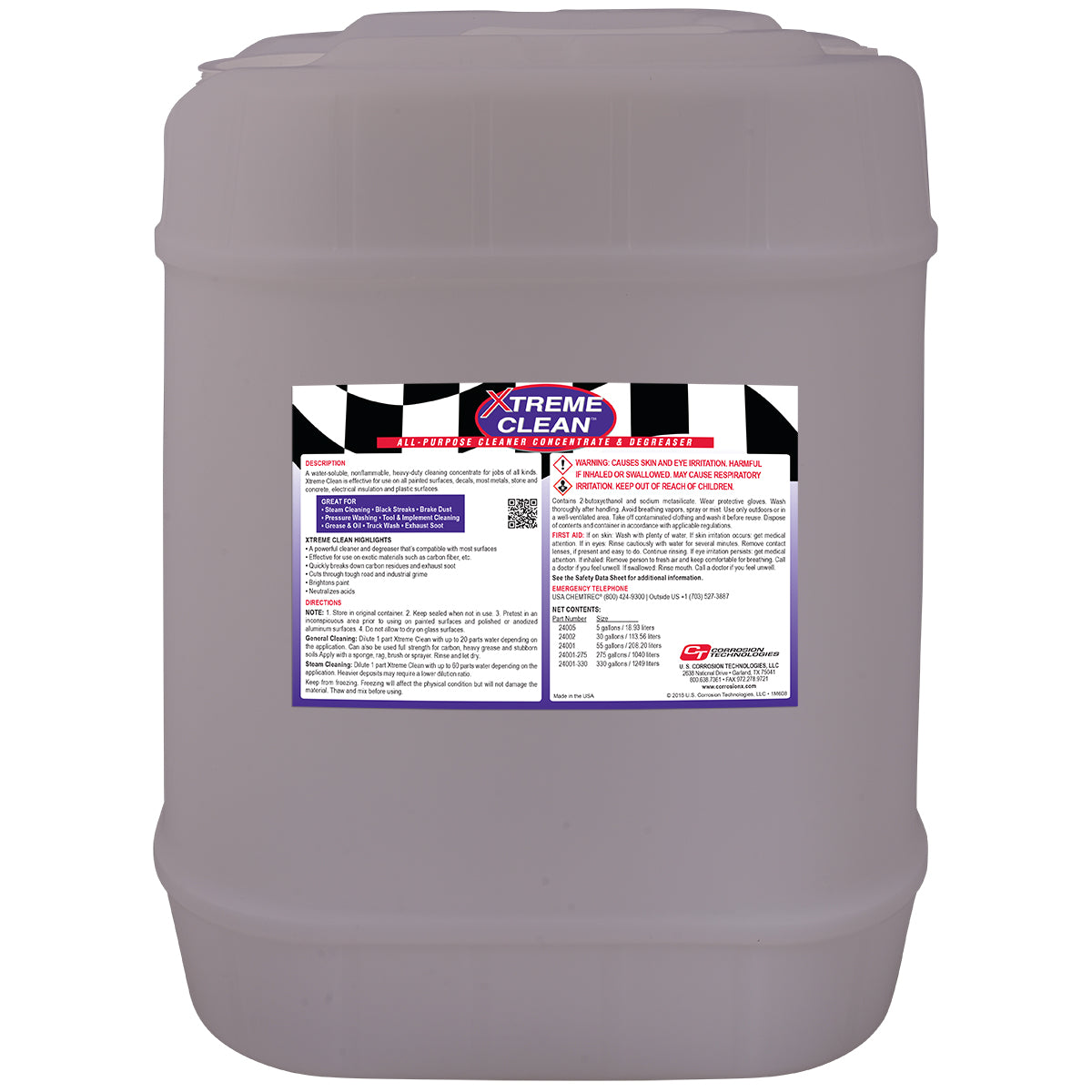 Large container of 'Extreme Clean' with a label on a white background